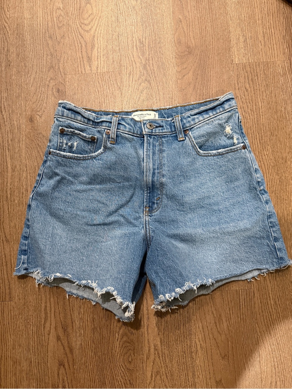 Abercrombie & Fitch Women's Light Blue Distressed Denim Shorts